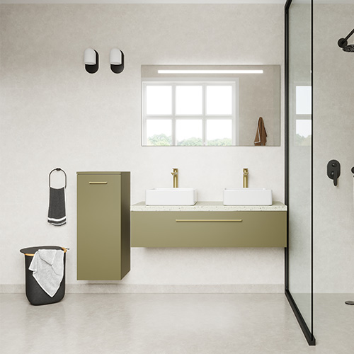 Meuble de salle de bain suspendu 2 vasques à poser 120cm 1 tiroir Vert olive - Osmose