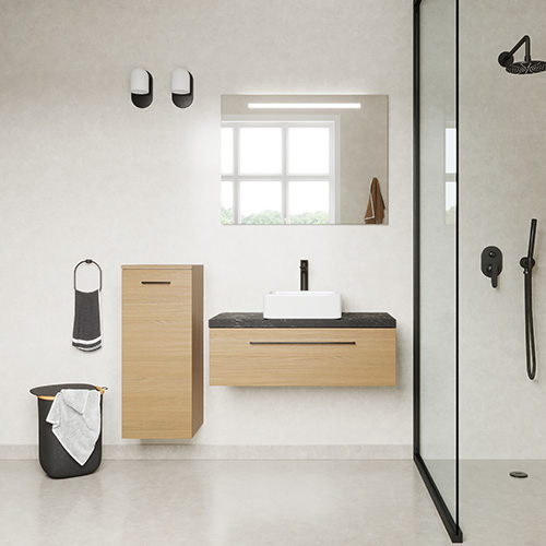 Meuble de salle de bain suspendu vasque à poser 90cm 1 tiroir Chêne clair - Osmose