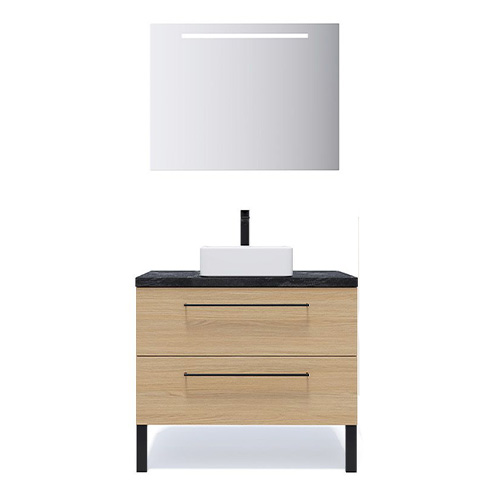 Meuble de salle de bain suspendu vasque à poser 90cm 2 tiroirs Chêne clair + miroir - Osmose