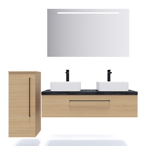 Meuble de salle de bain suspendu 2 vasques à poser 120cm 1 tiroir Chêne clair - Osmose
