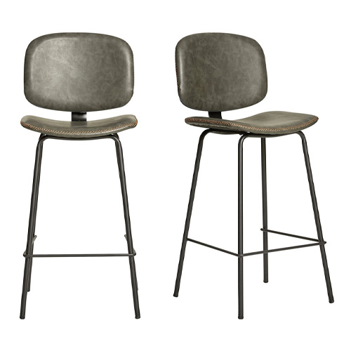 Lot de 2 tabourets de bar en simili cuir gris 73 cm - Noam