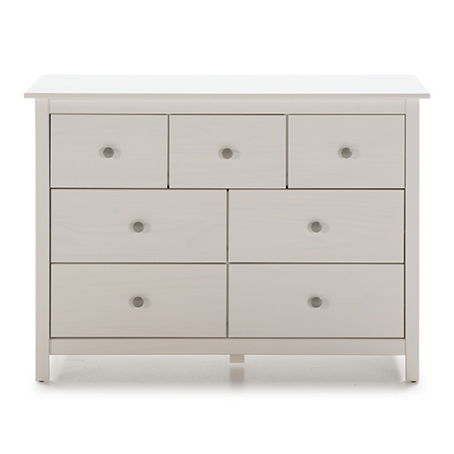 Commode 7 tiroirs en pin massif blanc 110 cm - Elton