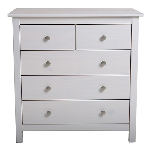 Commode 5 tiroirs en pin massif blanc 79 cm - Elton