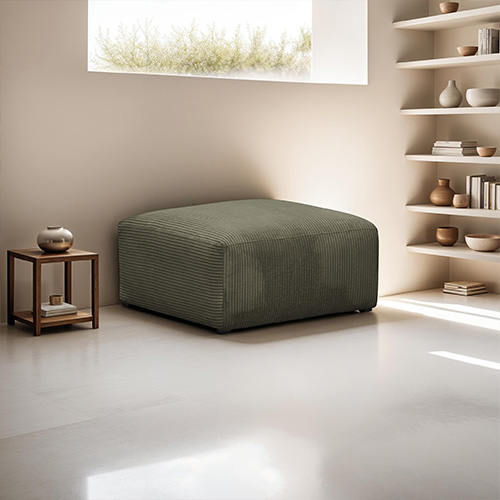 Pouf / repose-pieds modulable en velours côtelé vert kaki - Modulo