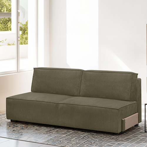 Module canapé convertible 2 places avec coffre de rangement en velours côtelé vert kaki - Harper Mod