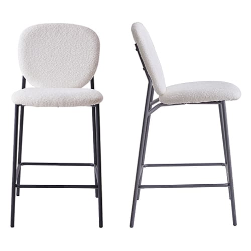 Lot de 2 tabourets de bar en tissu bouclé écru, piètement métal noir - Betty