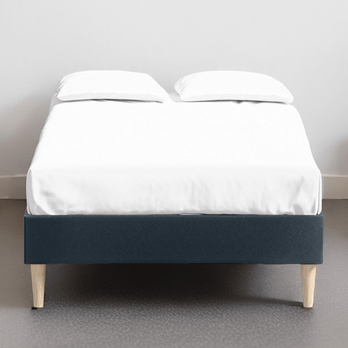 Ensemble lit adulte 90x190 cm en velours bleu nuit Dina + Matelas mémoire de forme Memo HR