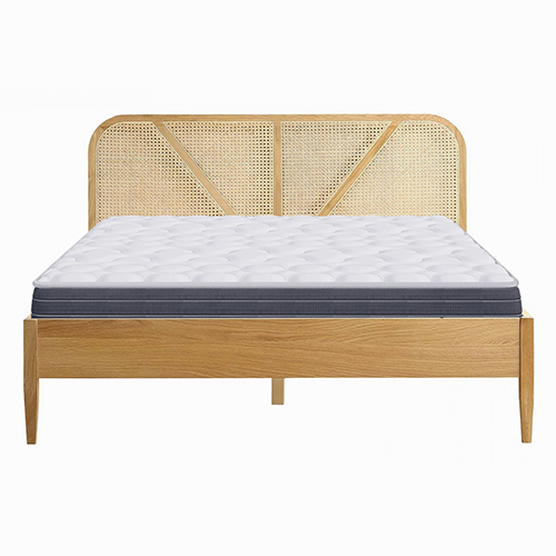 Ensemble lit adulte 180x200 cm placage bois avec tête de lit en cannage Leonie + Matelas mémoire de forme Memo HR