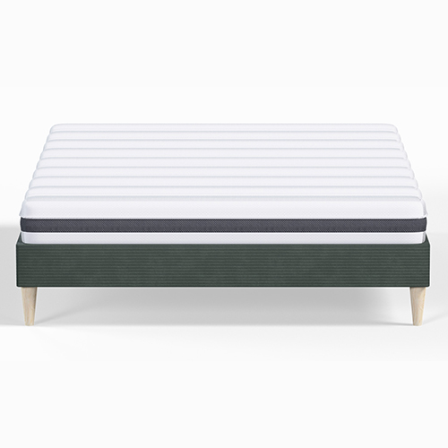 Ensemble lit adulte 160x200 cm en velours côtelé vert Dina + Matelas ressorts ensachés Mousse HR