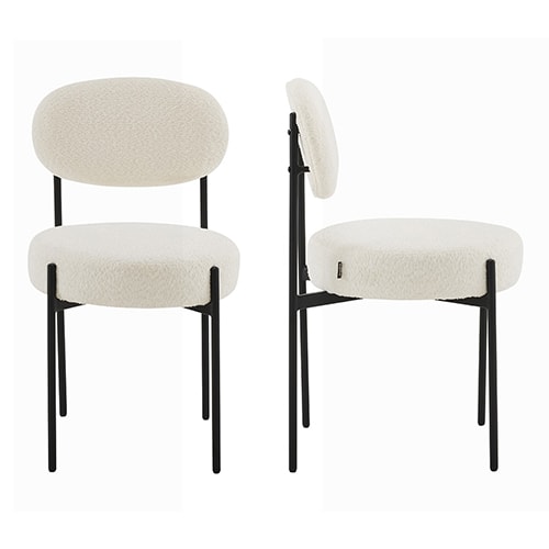 Lot de 2 chaises en tissu bouclé écru, piètement métal noir - Evora