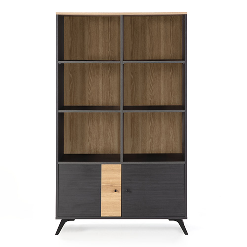 Bibliothèque 2 portes effet bois noir et bois naturel 92 cm - Zack