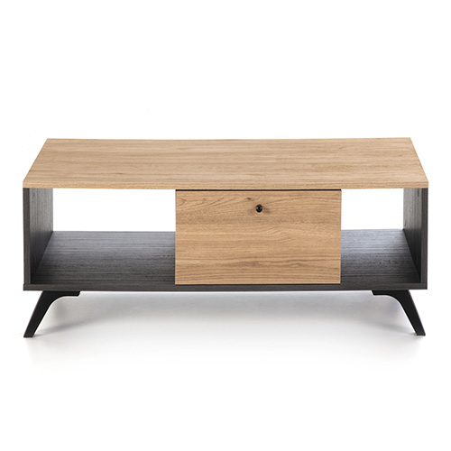 Table basse 1 tiroir effet bois noir et bois naturel 100 cm - Zack