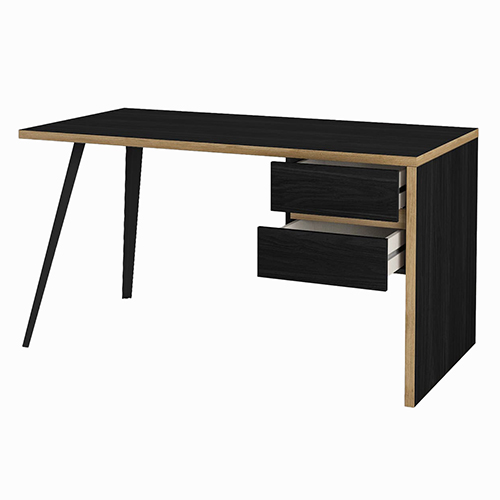 Bureau 2 tiroirs noir et effet bois 136 cm - Amanda