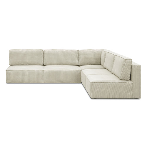 Canapé d'angle à droite modulable 8 places en velours côtelé beige - Harper Mod
