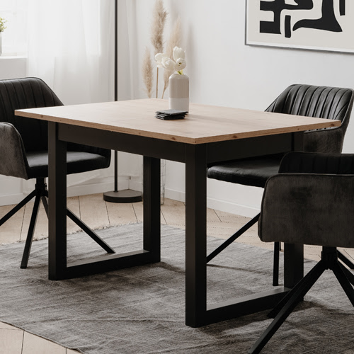 Table à manger extensible 6 à 8 personnes effet chêne, piètement anthracite 120/160 cm - Nora