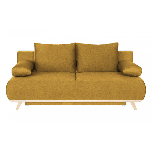 Canapé convertible 3 places avec coffre de rangement en tissu jaune moutarde - Laria New