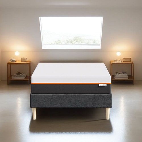 Ensemble lit adulte 90x190 cm en velours gris + Matelas mousse gel à mémoire de forme, double confort - Dual Confort