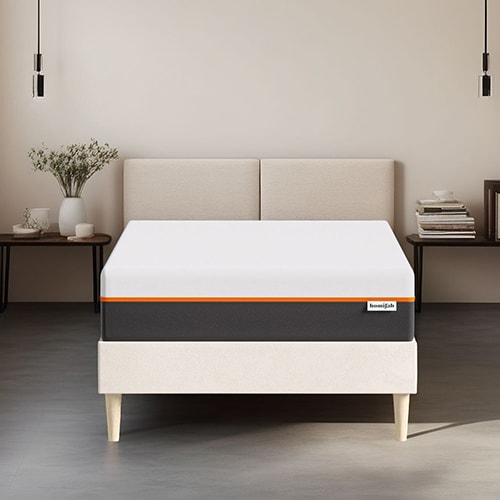 Ensemble lit adulte 90x190 cm en velours beige + Matelas mousse gel à mémoire de forme, double confort - Dual Confort