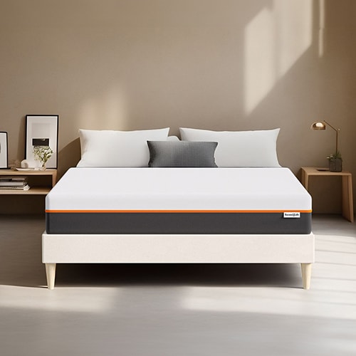 Ensemble lit adulte 140x190 cm en velours beige + Matelas mousse gel à mémoire de forme, double confort - Dual Confort