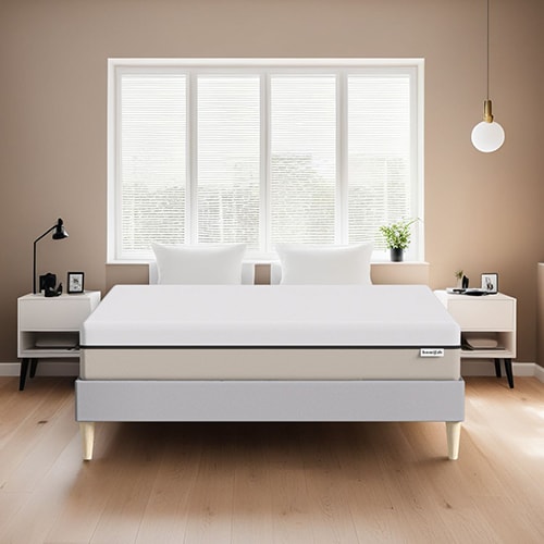 Ensemble lit adulte 160x200 cm en tissu gris clair + Matelas Hybride à ressorts ensachés et mémoire de forme - Spring Elite