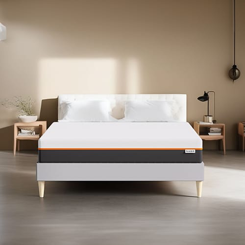 Ensemble lit adulte 140x190 cm en tissu gris clair + Matelas mousse gel à mémoire de forme, double confort - Dual Confort