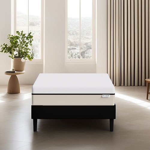 Ensemble sommier à lattes 90x190 cm en tissu noir + Matelas Hybride à ressorts ensachés et mémoire de forme - Spring Elite