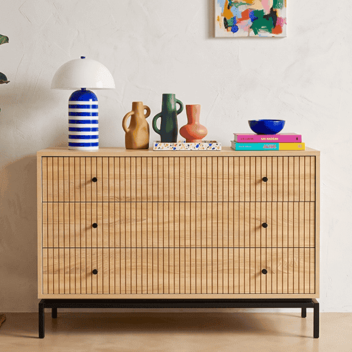 Commode 6 tiroirs effet bois 120 cm - Talia