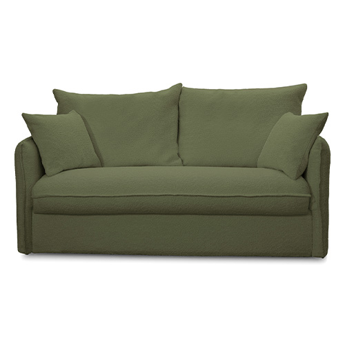 Canapé convertible 3 places en tissu bouclette vert kaki - ouverture express - Gina