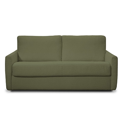 Canapé convertible 3 places en tissu bouclette vert kaki - Ouverture express - Couchage quotidien - Bianca