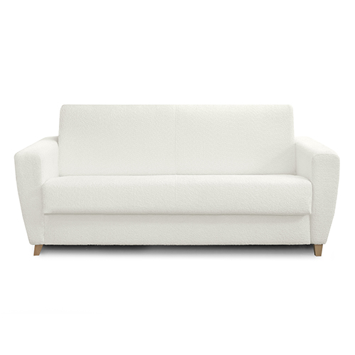 Canapé convertible 3 places en tissu bouclette beige - Ouverture express - Couchage quotidien - Leandro