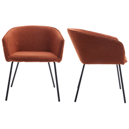 Lot de 2 fauteuils de table en tissu bouclé rouille, piètement noir - Swann