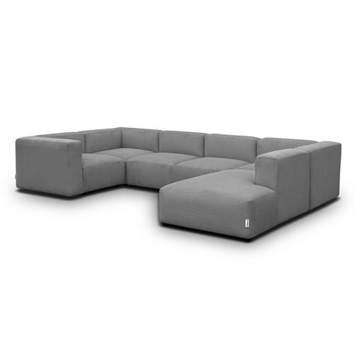 Canapé modulable panoramique 9 places ouvert à droite + pouf en velours côtelé gris clair - Modulo New