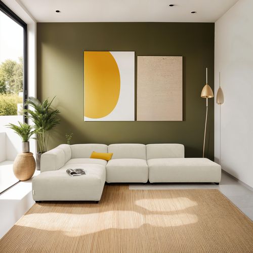 Canapé d'angle modulable réversible 7 places en velours côtelé beige - Modulo