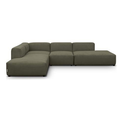 Canapé d'angle modulable réversible 7 places en velours côtelé vert kaki - Modulo