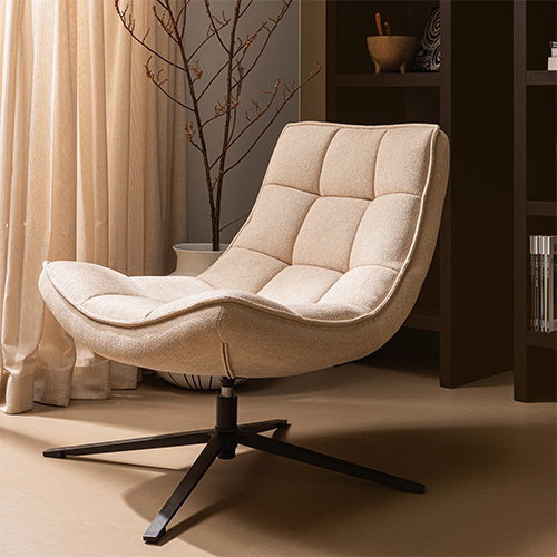 Fauteuil pivotant en tissu beige - Maudi