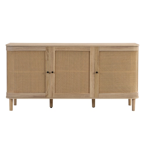 Buffet 3 portes couleur chêne et cannage 150 cm - Bali