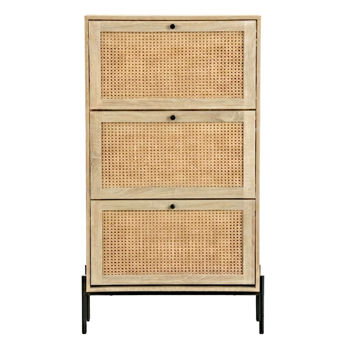 Meuble à chaussures 3 portes en cannage et effet chêne 70 cm - Iris