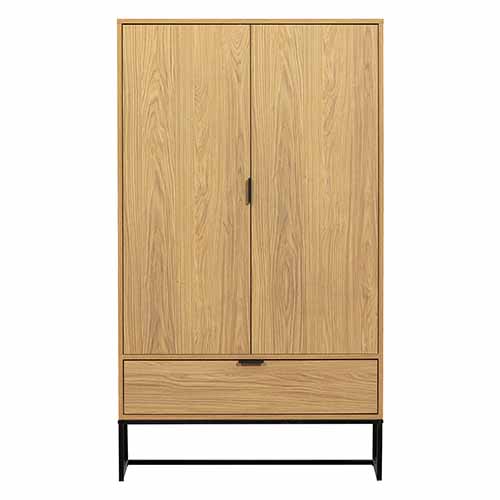 Buffet haut 2 portes 1 tiroir effet chêne 85 cm - Silas