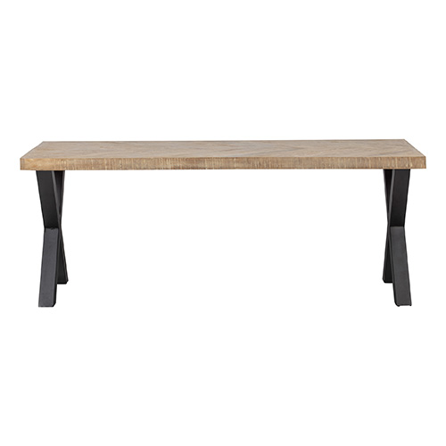 Table à manger en bois motifs à chevrons 200 cm - piètement croisé - Tablo