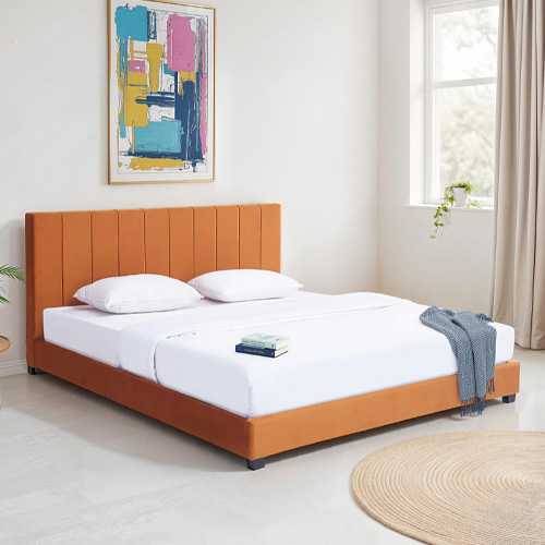 Lit adulte 140x190 cm avec tête de lit capitonnée en velours terracotta - William