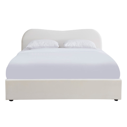 Lit adulte 140x190 cm avec tête le lit matelassée en velours beige - Ninon