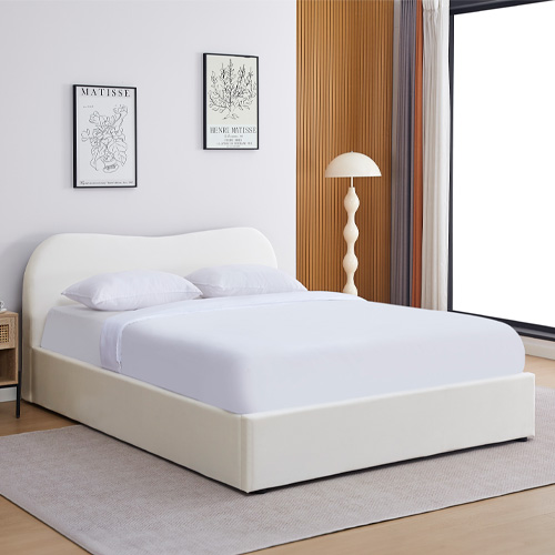 Lit coffre adulte 160x200 cm avec tête le lit matelassée en velours beige - Suzon