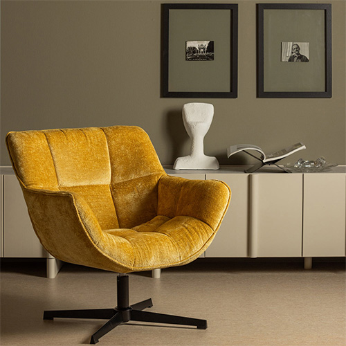 Fauteuil pivotant en tissu chenille jaune - Wibo