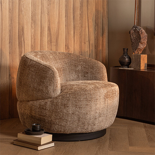 Fauteuil pivotant en tissu chenille sable - Woolly