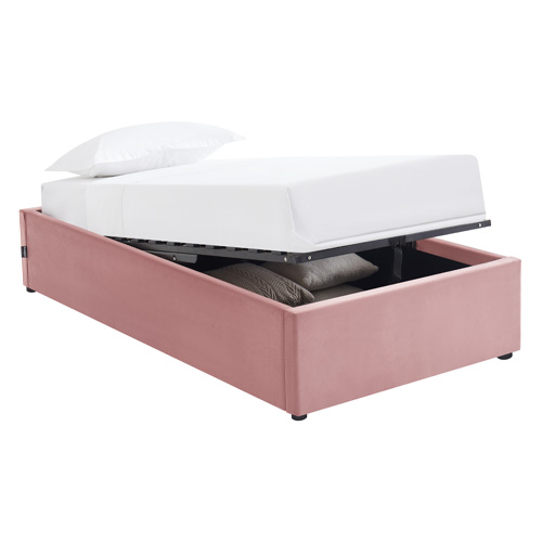 Lit coffre adulte 90x190 cm en velours rose avec sommier - Handy