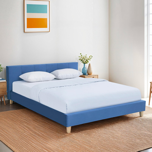 Lit adulte 160x200 cm avec tête de lit capitonnée en velours bleu - Milo