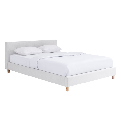 Lit adulte 160x200 cm avec tête de lit capitonnée en tissu beige - Milo