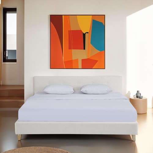 Lit adulte 180x200 cm avec tête de lit capitonnée en tissu beige - Milo