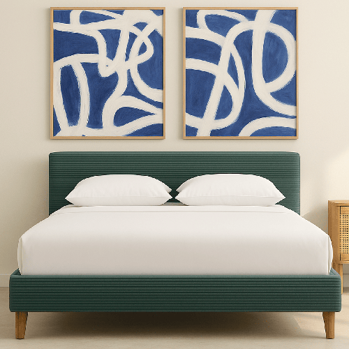 Lit adulte 180x200 cm avec tête de lit capitonnée en velours côtelé vert kaki - Milo