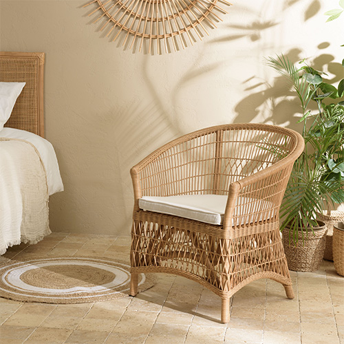 Fauteuil en rotin naturel avec coussin - Kally